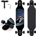 Longboard Skateboard, 41 Inch Drop Through Longboard Complete 9-Ply Nature Maple Premium Cruiser Long Board for Adults, Teens and Kids - High-Speed Bearings & T-Tool