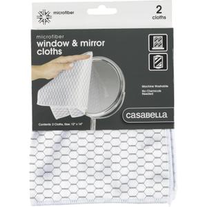 Casabella Lint-Free Microfiber Glass and Mirror Cleaning Cloths, White/Black (Set of 2)