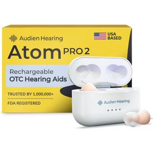 Audien Hearing ATOM PRO 2 Wireless Rechargeable OTC Hearing Aids, Premium Comfort Design and Nearly Invisible