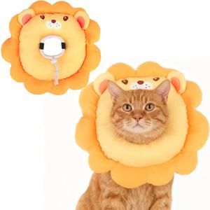 EXPAWLORER Cat Cone Collar Soft, Cat Recovery E Collar After Surgery to Stop Licking, Adjustable Waterproof Neck Elizabethan Pet Kitten Puppy Donut Pillow for Cats Wound Healing, Lion (S)