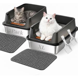 Metal Litter Box 2 Pack, XL Stainless Steel Pans for Large Cats, High Sides