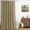Linen Shower Curtain Khaki Cute Black Scalloped Boho Modern Shower Curtains for Bathroom Set, 72" W x 72" L