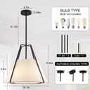 GZJunYo 18 Inch Large Modern Pendant Light with White Fabric Shade, 3-Light Drum Pendant Lighting Black Chandelier for Kitchen Island, Dining Room, Foyer, Bedroom