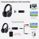 Over-Ear Bluetooth Headphone with Bluetooth USB Transmitter for TV,PC,3.5mm Audio Device,Wireless Headset for Cellphone, Lightweight Folable Headset with Deep Bass, Stereo Sound (Black)