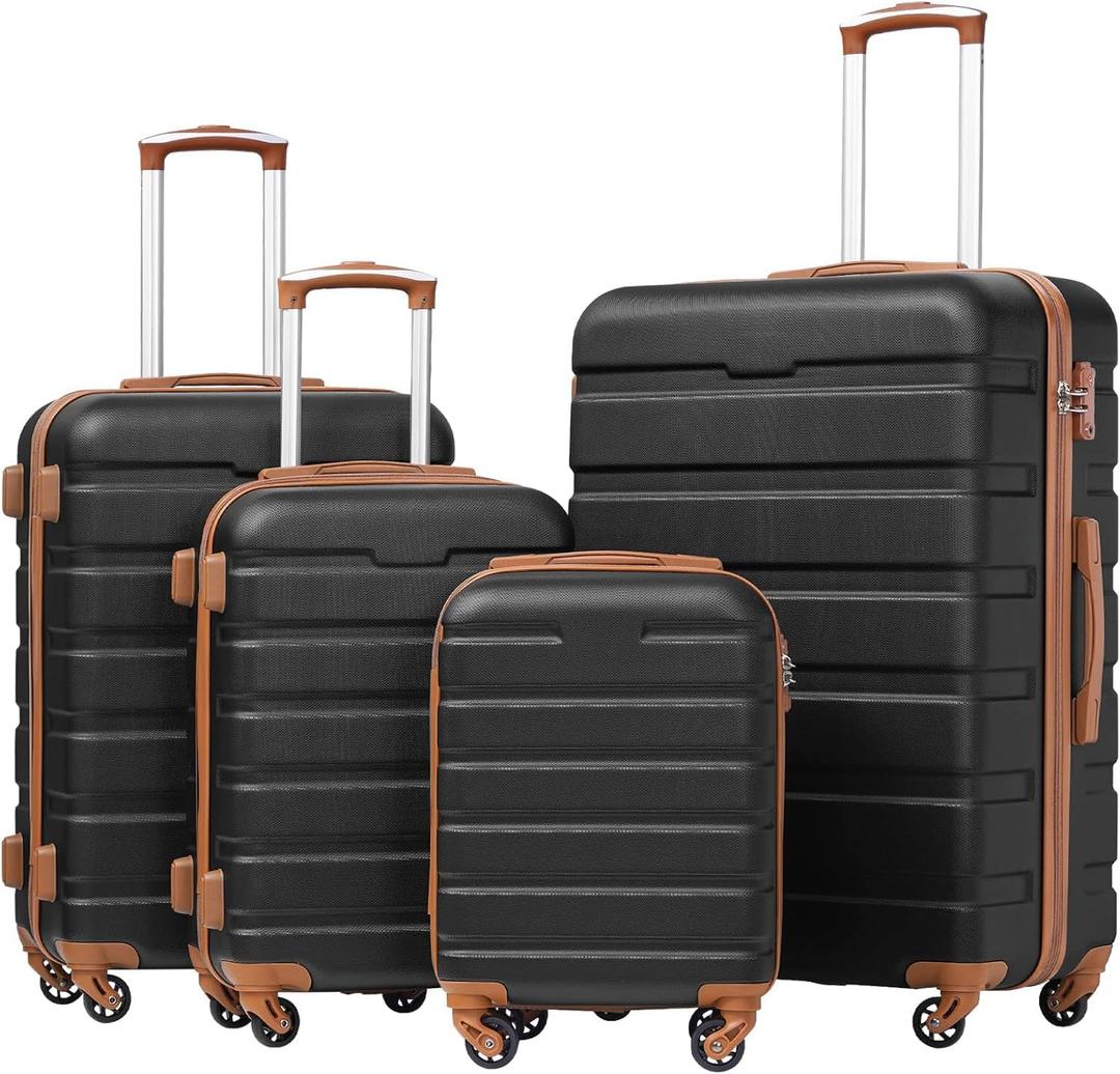 Coolife Luggage 3 Piece Set Suitcase Spinner Hardshell Lightweight TSA Lock (family set-apricot black, 16in20in24in28in)