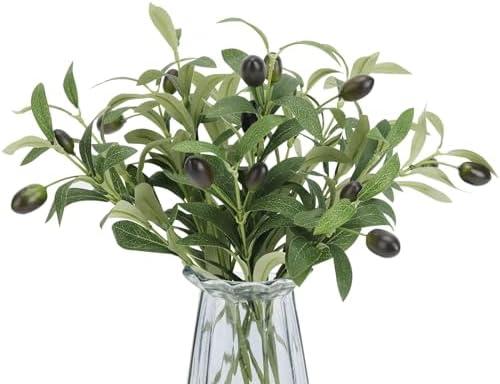 Erlandens 10pcs Faux Olive Leaves Stems 10” Tall Artificial Plants Olive Tree Branches for Small Vase Tabletop Greenery Decor for Home Office Wedding Party (Vase Not Included)
