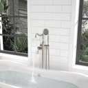 Hoimpro Free Standing Tub Faucet Freestanding Tub Filler Stand Alone Bath Tub Set Floor Mounted Bathtub Faucet Shower Faucets Handheld Sprayer Brass Brushed Nickel