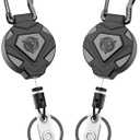 Oaridey 2 Pack Retractable Keychain Heavy Duty, Badge Reels Retractable, Tactical ID Badge Holder with Upgraded Zinc Alloy Carabiner, 31.5'' Coated Steel Cord, Bearing 8.0 oz (Black-2 Pcs)