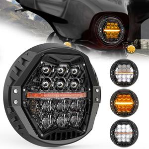 DOT Approved 1000% Bright 120W 7'' Motorcycles LED Headlight with Amber Turn Signal Compatible with Road King Road Glide Street Glide Electra Glide Ultra Limited Trike Heritage Softail Fat Boy Yamaha (black)