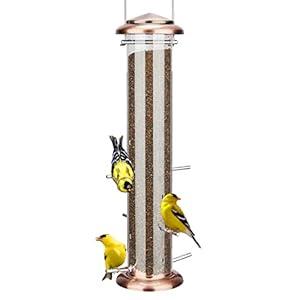 Kingsyard Nyjer & Thistle Bird Feeder, Metal Tube Finch Bird Feeders for Outdoor Hanging, 2 lbs Seed Capacity, Chew-Proof, Easy to Refill & Clean, Antique Copper