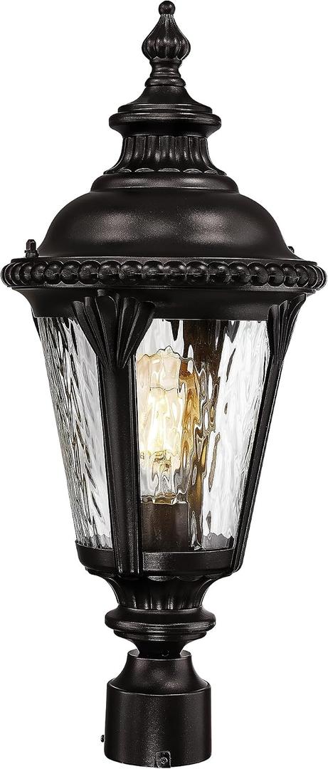 Emliviar 22.4 Inch Modern Exterior Post Lantern with Water Ripple Glass, Oil Rubbed Bronze Lamp Post Outdoor Lighting, E26 Base 60W Max, XE265P-M ORB-SW