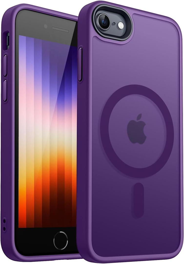 CANSHN Magnetic Case for iPhone SE 2022/iPhone SE 2020/iPhone 8, Built in Magnets Compatible with MagSafe, Translucent Matte Back Phone Cover for iPhone 8/SE 2/SE 34.7" Frosted Deep Purple
