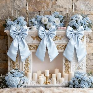 Blue Bow Decor as Crib Skirt 3 Pack Large Blue Bows Decoration 22  11 Inch Big Bow for Christmas Tree Gift Wrapping Coquette Party Background for Bachelorette Baby Shower Bridal Shower Wedding