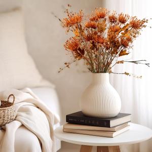 6PCS 23.6inch Orange Artificial Mums Flowers Faux Chrysanthemum with 18 Heads Fake Spider Mum Flower Long Stem Fall Pincushion for Home Wedding Thanksgiving Centerpieces Party Home Decoration