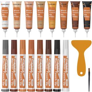 REALINN Wood Furniture Repair Kit 8 Light Colors- Wood Fillers and Touch Up Markers, Repair Scratch, Cracks, Discoloration for Wooden Door, Floor, Table, Cabinet