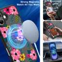 OOK Magnetic Case for iPhone 16 (6.1")  Slim Translucent Matte Black Cover with Pink Flower Design [MagSafe Compatible] Camera Protection, Lightweight & Stylish