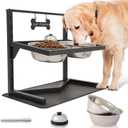 Grand Line Elevated Dog Bowls - 7 Height Adjustable, 10 Tilted Raised Stand With Spill Proof Mat, Two 1.5L Stainless Steel Food Water Bowls for Large Medium Small Dogs (15.4" H)