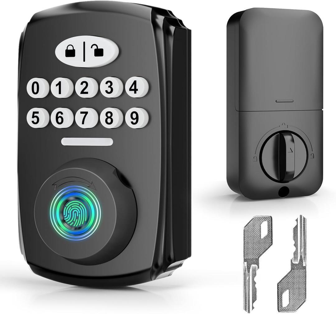Keyless Entry Door Lock Deadbolt Fingerprint Door Lock - PHYSEN Smart Deadbolt Set for Front Door - Electronic Digital Keypad Lock - Biometric- Auto Lock - Easy Installation , Black