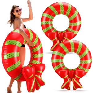 2 Pack Christmas in July Pool Floats Wreath Inflatable Pool Floats Swim Tube Rings Toys for Summer Vacation Lake Swimming Beach Party Decorations Supplies(43 Inches)