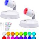 LEASTYLE Wireless Spotlights with Remote,RGBW Rechargeable Sopt Lights Indoor,16 Color Changing Battery Operated Lights with Timer Dimmable Accent Light Plant Light,2 Pack,White