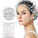 17.7" 50pcs Disposable Shower Caps, Hotel Travel Accessories Deep Conditioning Hair Care Cleaning Supplies, large Plastic Clear Hair Cap Thick Waterproof Bath Caps for Women (Size 45CM)