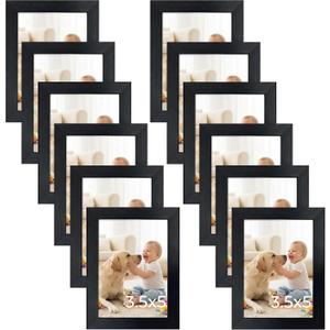 Giftgarden 12 Pack 3.5x5 Picture Frame Black, Multiple 3.5 x 5 Photo Frames Bulk for Tabletop Display or Wall Hanging