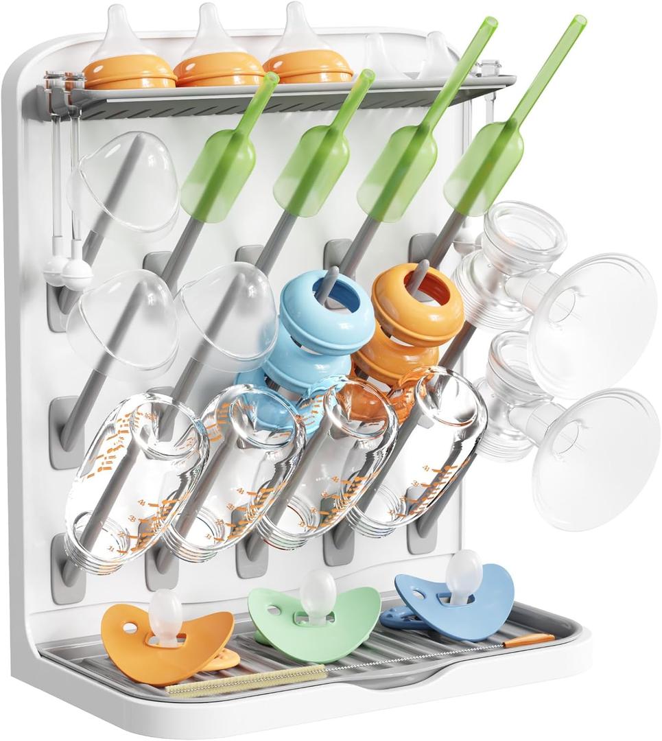 Lifewit Large Baby Bottle Drying Rack, 15 Hooks Vertical Rack Dryer with Removable Pacifiers Box, Drip Tray, Space Saving Countertop Holder Organizer for Weighted Straws, Pump Parts