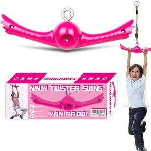 YAMIPROBI Ninja-Twister Swing Spins Set: Slackline Attachments - 360 Handle Twist-Spin Flips Toy Activate Ninja Powers - Ninja Warrior Accessories - Kids Ninja Hang Toys for Playground Backyard,Pink