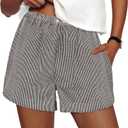 PRETTYGARDEN Women's Striped Boxer Shorts Summer 2025 Trendy Casual Elastic Waist Lounge Sleep Pajama Bottoms Beach Shorts (Striped Black White) S