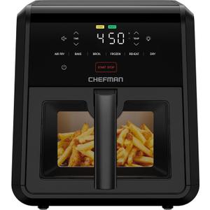Chefman Air Fryer TurboFry 7-Qt, 6-in-1 High-Powered 450F Cooking for Crispier Results, Compact Space-Saving Design, Air Fry, Bake, Broil, Reheat, Dehydrate, Defrost, Fast & Even Cooking  Black