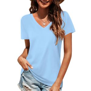 Elesomo Women Shirts V Neck Short/Long Sleeve Cotton Tops T-Shirt Basic Tees Size XS