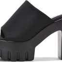 Womens Sandals Shoes Platform Sandal Open Toe Retro Chunky Lug Sole Comfortable Slip On Mule +Memory Foam (10, Black)
