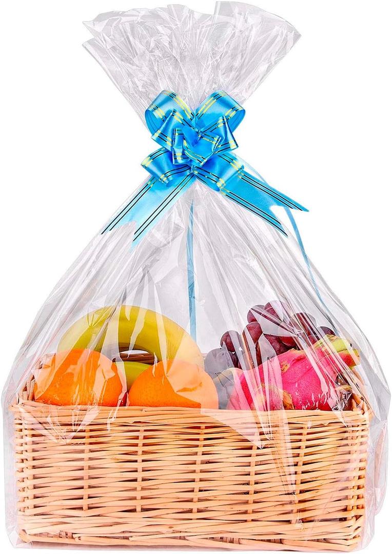 Petutu 15 Pack Large Clear Cellophane Gift Bags for Baskets (24"x30")  2 Mil Thick Basket Wrap for Gift Packaging, Transparent Wrapping for Christmas, Weddings, Baby Showers, Birthdays & More