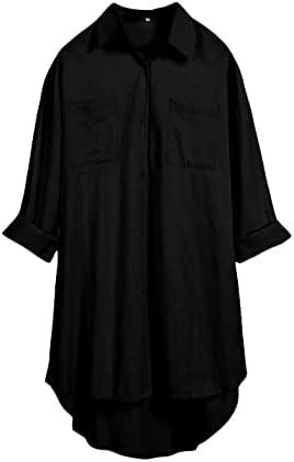 Bianstore Women's Oversized Linen Shirts Blouses Tops Long Sleeve High Low Button Up Shirts S