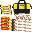 8 Point Roll Back Vehicle Tie Down Kit,Tow Truck Flatbed Straps with Chain Extension on Both Ends,WLL 3300 lbs,Heavy Duty Car Hauler Tire Over Wheel Tie Down Straps