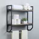 Towel Rack with Towel Bar,2-Tier 24" Bathroom Shelves Wall Mounted, Rustic Wall Shelf Over Toilet, Utility Storage Shelf Rack, Floating Shelves Towel Holder, Black