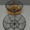 2 Set Stackable Fruit Basket with Bamboo Lid 11.5 &10.5 Inch Black Metal Wire Large Fruit Bowl for Kitchen Counter Pantry Organizer and Storage for Veggie, Snacks