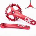 Cyclon Single Speed Square Taper Crankset, 170mm Mountain Bike Crankset with 104BCD 32T/34T/36T/38T/40T/42T Narrow Wide Tooth Round Black Chainring, Replacement for Bicycle Crank Arm Set MTB Crankset (Red)