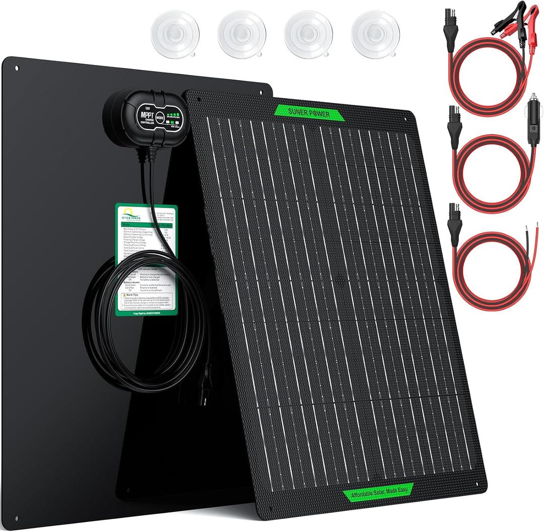 SUNER POWER 50W 12V Solar Panel Battery Trickle Charger Maintainer Ultra