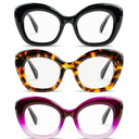 Reading Glasses for Women 3 Pack Oprah Stylish Cat Eye Oversize Readers Blue Light Blocking with Spring Hinge