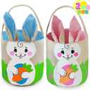 JOYIN 2 Pcs Easter Bunny Basket Set for Easter Eggs Hunt, Burlap Egg Tote Gift for Kids, Party Favor