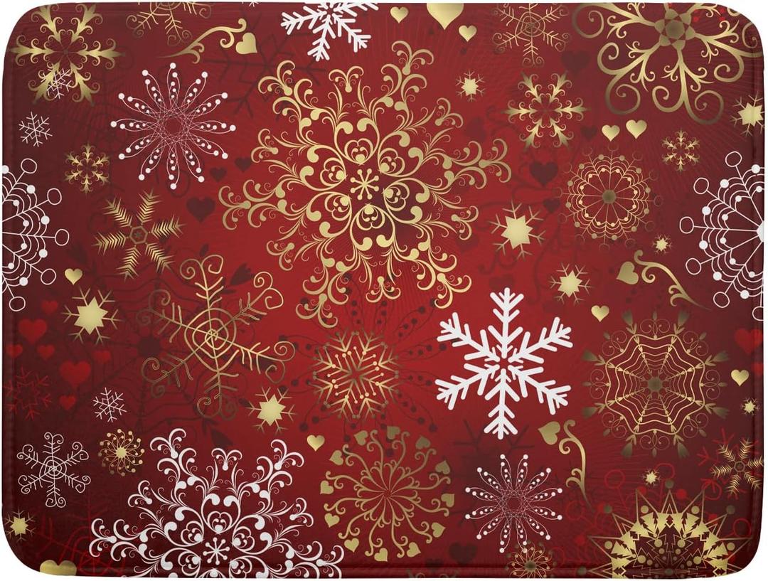 Sphragiyn Red Snowflake Dish Drying Mat for Kitchen Counter Holiday Super Absorbent Reversible Microfiber Kitchen Countertop Protector Dishes Pad Large 18x24 inch
