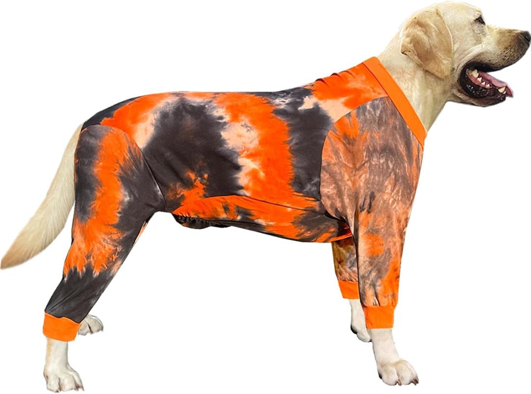 Dog Pajamas for Large Dogs Cotton Tie dye Pet Clothes Dog Onesie Jumpsuit Pet Sleeper Shirts Full Coverage Dog pjs (2XL, Black Orange)