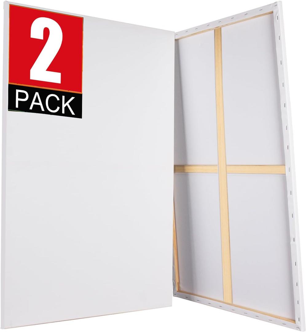 Stretched Canvases for Painting 2 Pack 24x36 Canvas Large Canvas for Painting, White Painting Canvases for Acrylic, Oil, Tempera, Watercolor or Other Paints (2Pack)