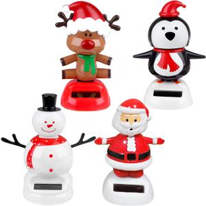 4 Pack Christmas Solar Powered Dancing Toys Car Shaking Head Dancer Doll Elk Santa Snowman Penguin Swing Figurines Car Windowsill Decor Christmas Toys Gift for Car Dashboard Office Home Desk Decor (Type2)