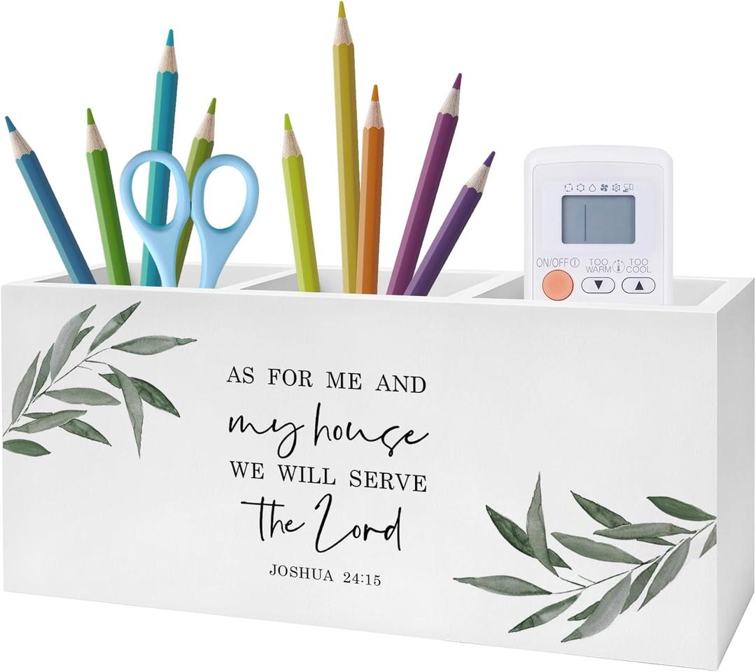 As for Me And My House We Will Serve Christian Pen Pencil Holder, Christian Office Decor, Religious Scripture Botanical Pencil Pen Holder Organizer for Home Office Desk Accessories