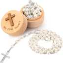 Loetere Baptism Gifts for Girls Boys Rosary Catholic My First Rosary and Keepsake Box for Baby Shower Holy First Communion Christian Beads Gifting Set (White)