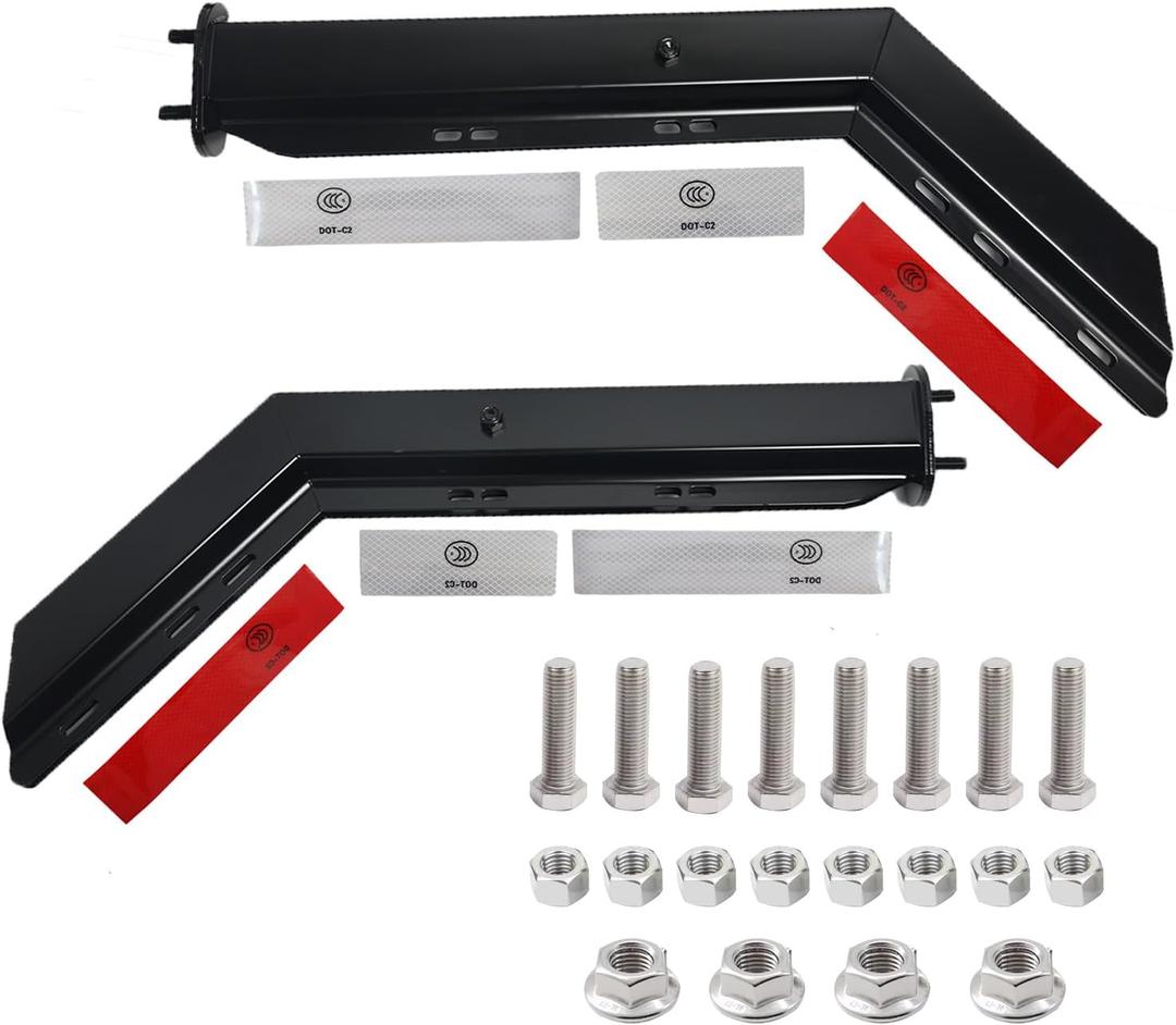 Pair Black Angled Mud Flap Hanger Bracket for Semi Truck, 30’’ Length 2-1/2” Bolt Spacing, Heavy-Duty Spring-Loaded Hangers Equipped with Reflective Strip Sticker