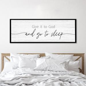 Give It to God and Go to Sleep Sign Framed Large 41''15'' Above Bed Wall Decor for Bedroom Farmhouse Wall Decor Guest Room Decor Rustic Master Bedroom Wall Decoration Wood Wall Art (black frame)