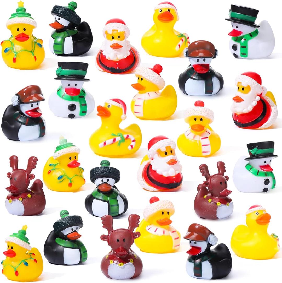 Fumete 24 Pcs Rubber Duck Bulk Holiday Bath Rubber Duck Toys for Xmas Birthday Party Favor(Christmas)